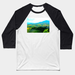 View in Castignano at Mount Ascension, fields and meadows, houses and trees Baseball T-Shirt